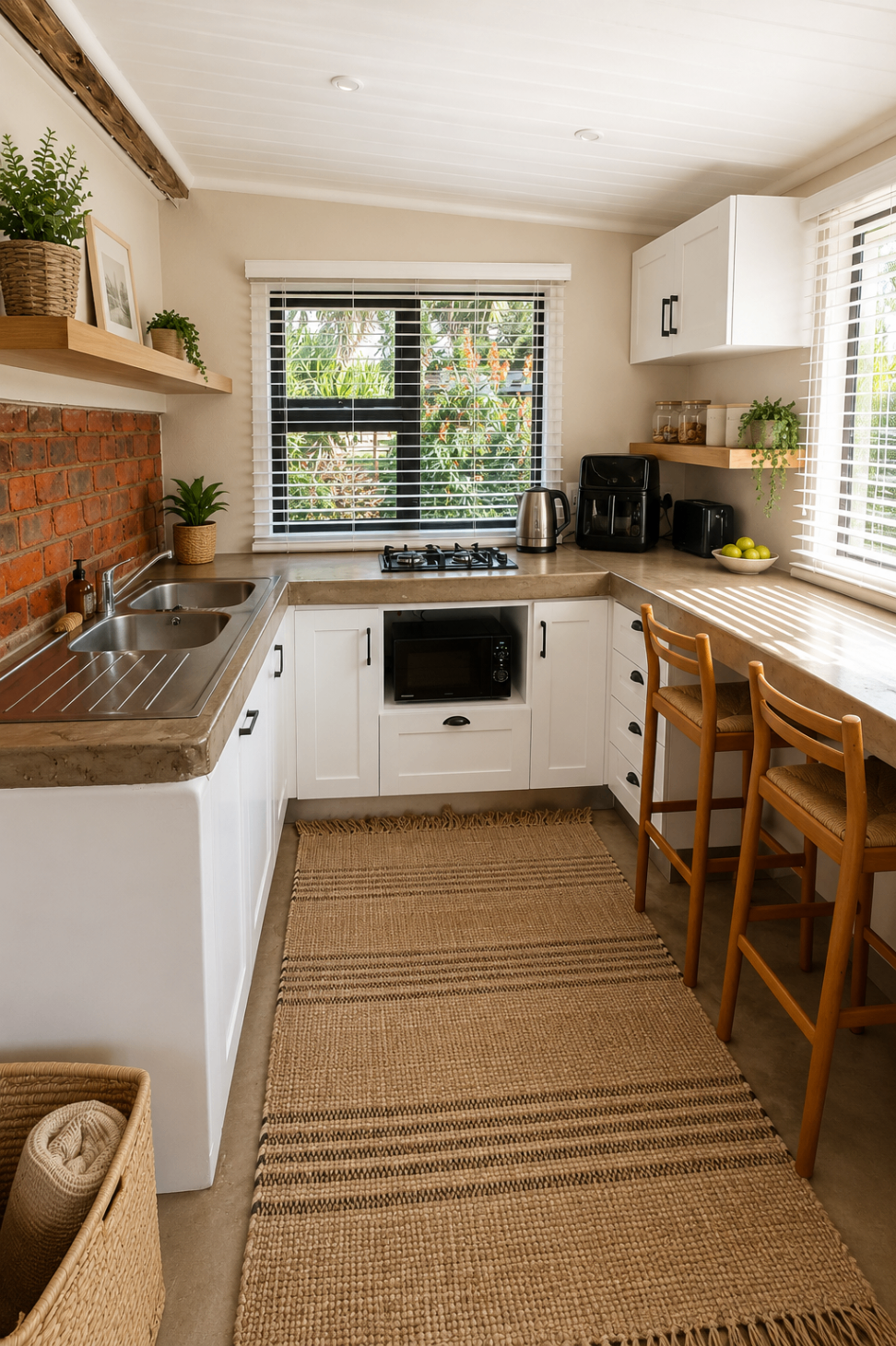 Bright self-catering kitchen with breakfast bar